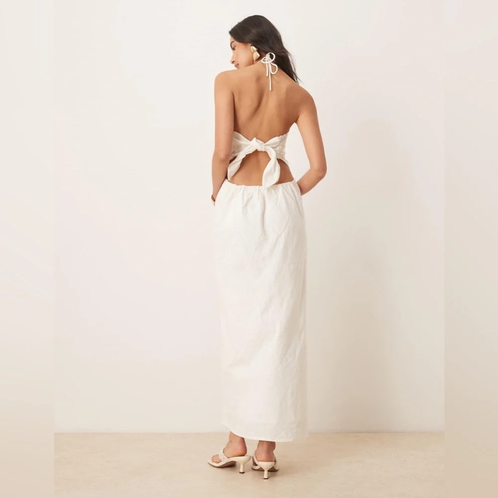 Abercrombie & Fitch Ivory Crochet Halter Maxi Dress